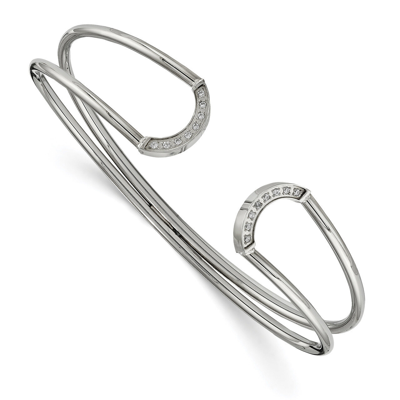CZ Flexible Cuff Bangle Stainless Steel Polished SRB1857 by Chisel, MPN: SRB1857, 191101016226