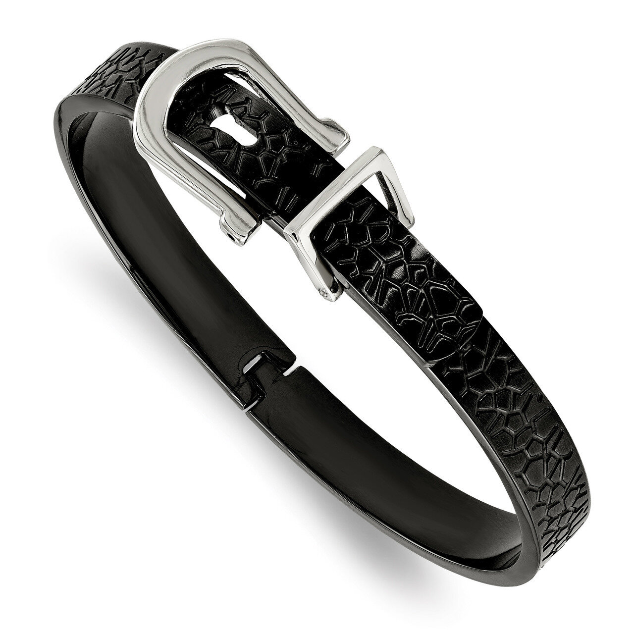 Textured Black IP-plated Hinged Bangle Stainless Steel Brushed SRB1862 by Chisel, MPN: SRB1862, 191…