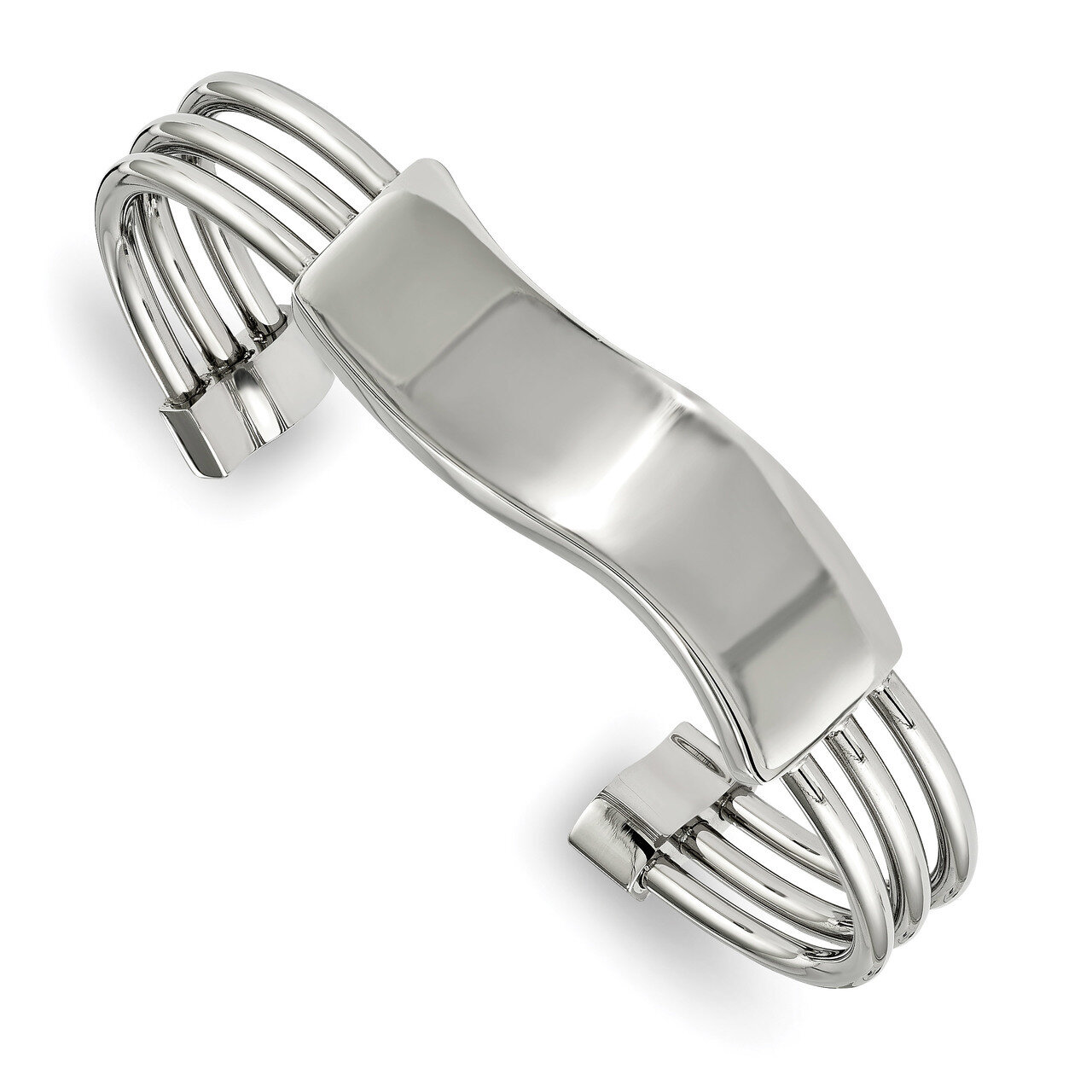 Waved ID Cuff Bangle Stainless Steel Polished SRB1876 by Chisel, MPN: SRB1876, 191101016141