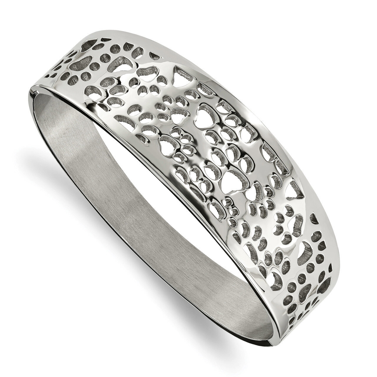Paw Print Cut-out Hinged Bangle Stainless Steel Polished SRB1886 by Chisel, MPN: SRB1886, 191101016…