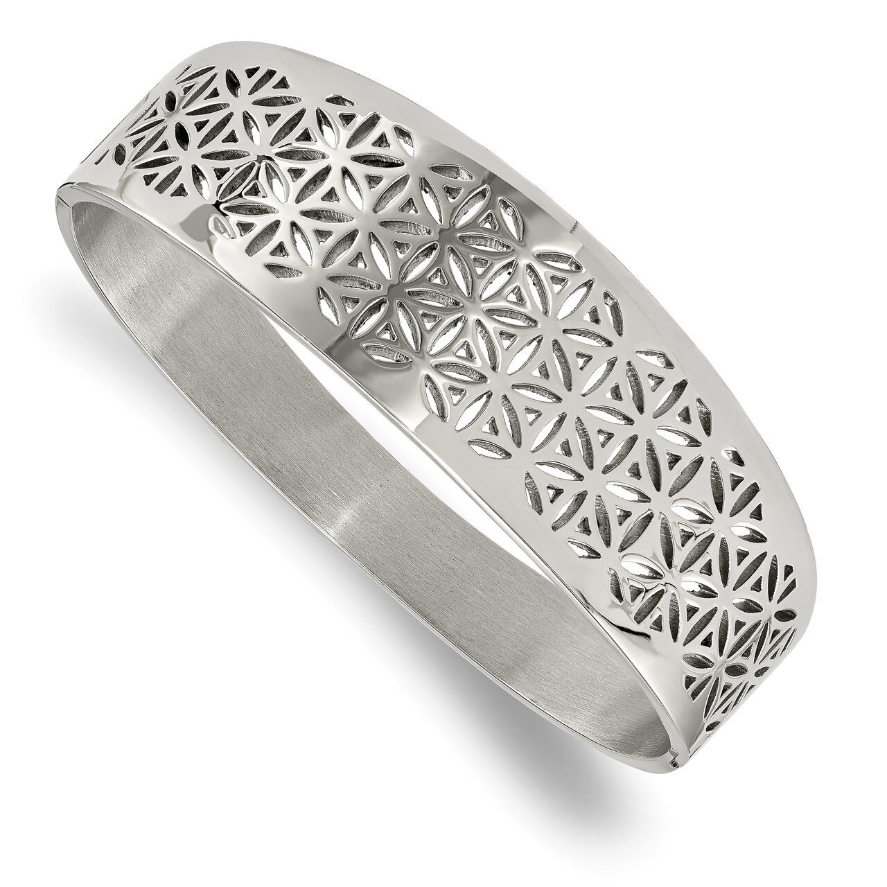 Flower Cut-out Hinged Bangle Stainless Steel Polished SRB1888 by Chisel, MPN: SRB1888, 191101016943