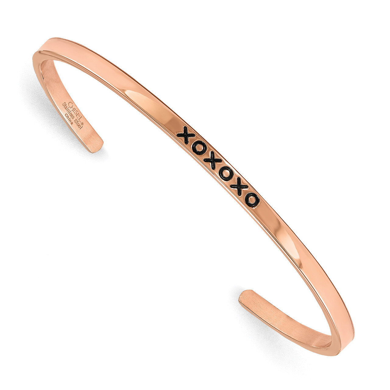 Rose IP-plated xoxoxo CZ 3mm Cuff Bangle Stainless Steel SRB1897 by Chisel, MPN: SRB1897, 191101016…