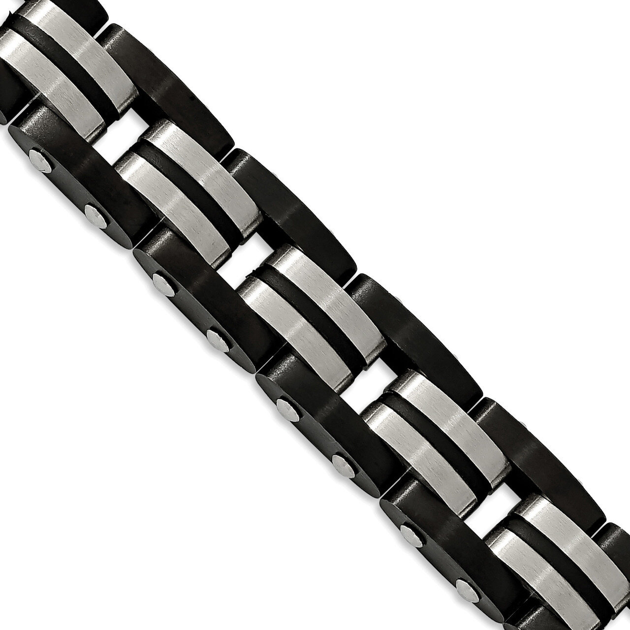 IP-plated with Black Rubber 8.25 in Bracelet Stainless Steel Brushed Black SRB1902-8.25