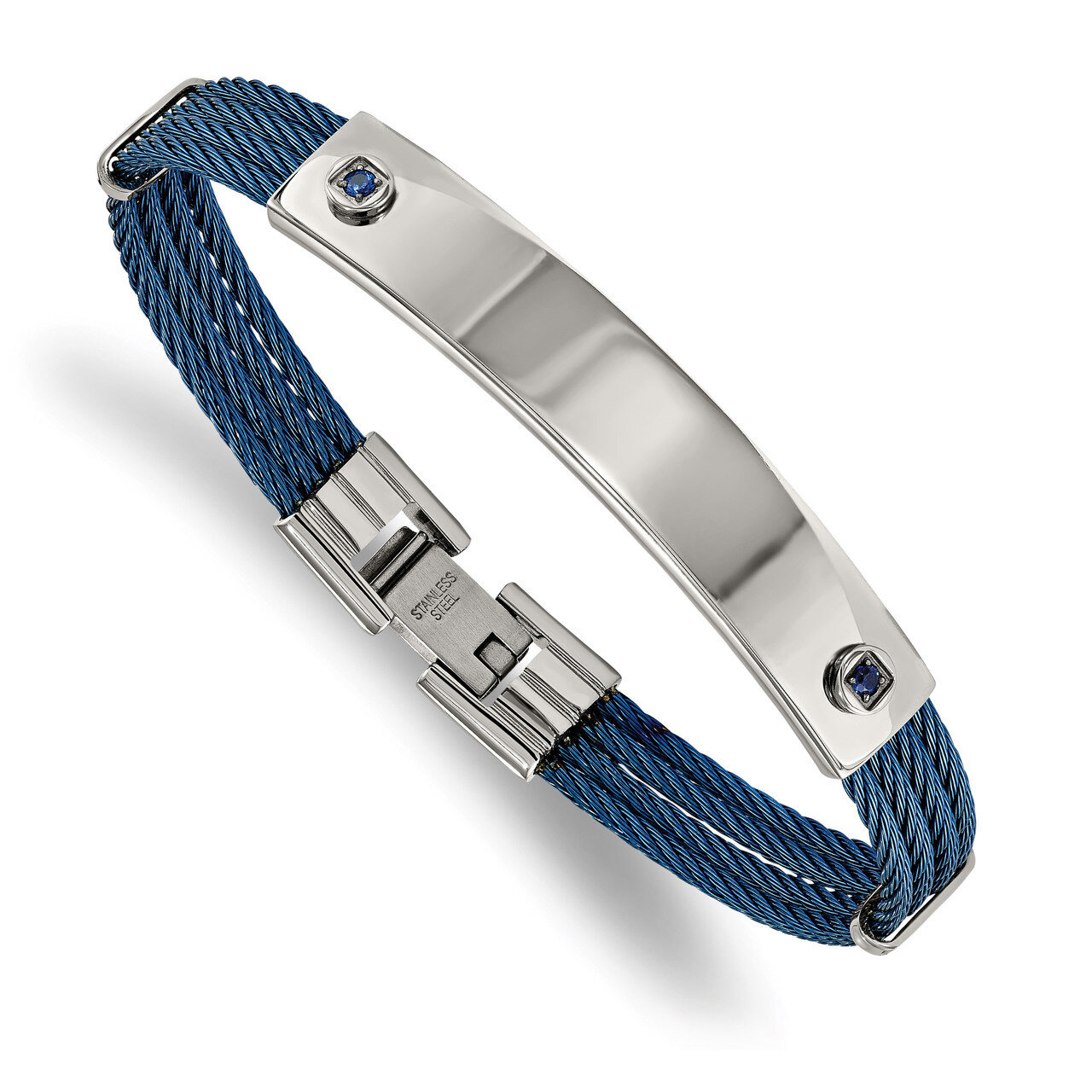 Blue IP-plated Cable Blue CZ 7.25 Inch ID Bracelet Stainless Steel Polished SRB1903-7.25 by Chisel,…