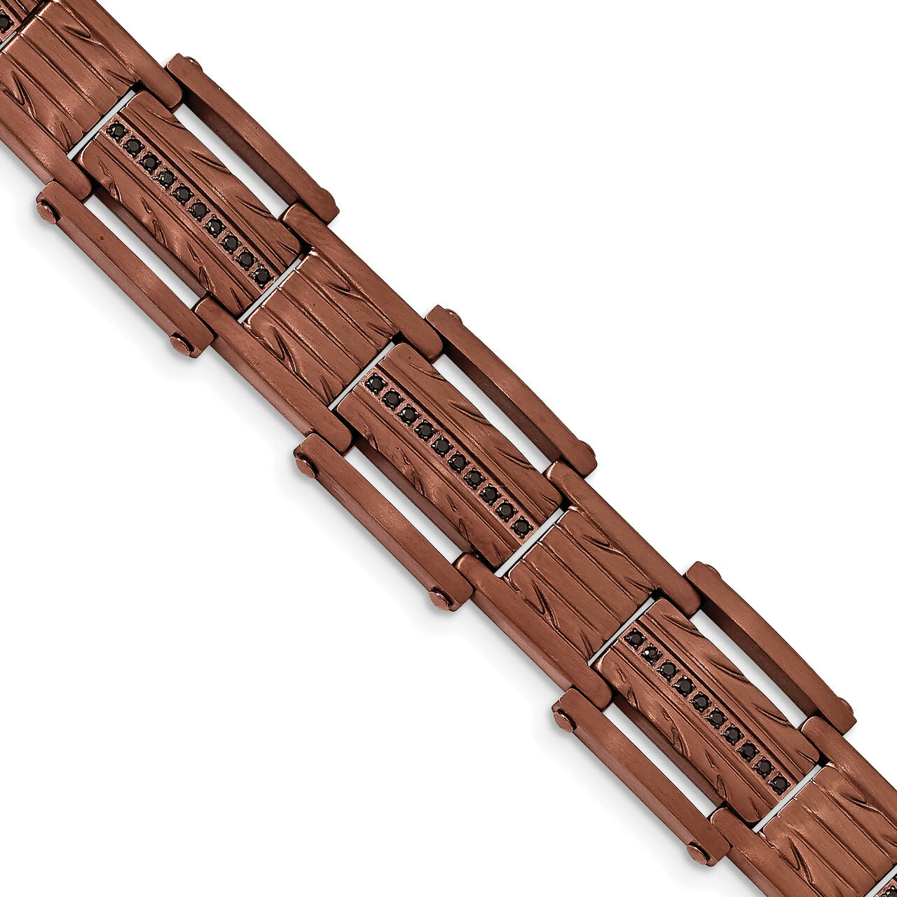 Brown IP with Black CZ Textured Bracelet Stainless Steel Brushed SRB1904-8.25 by Chisel, MPN: SRB19…
