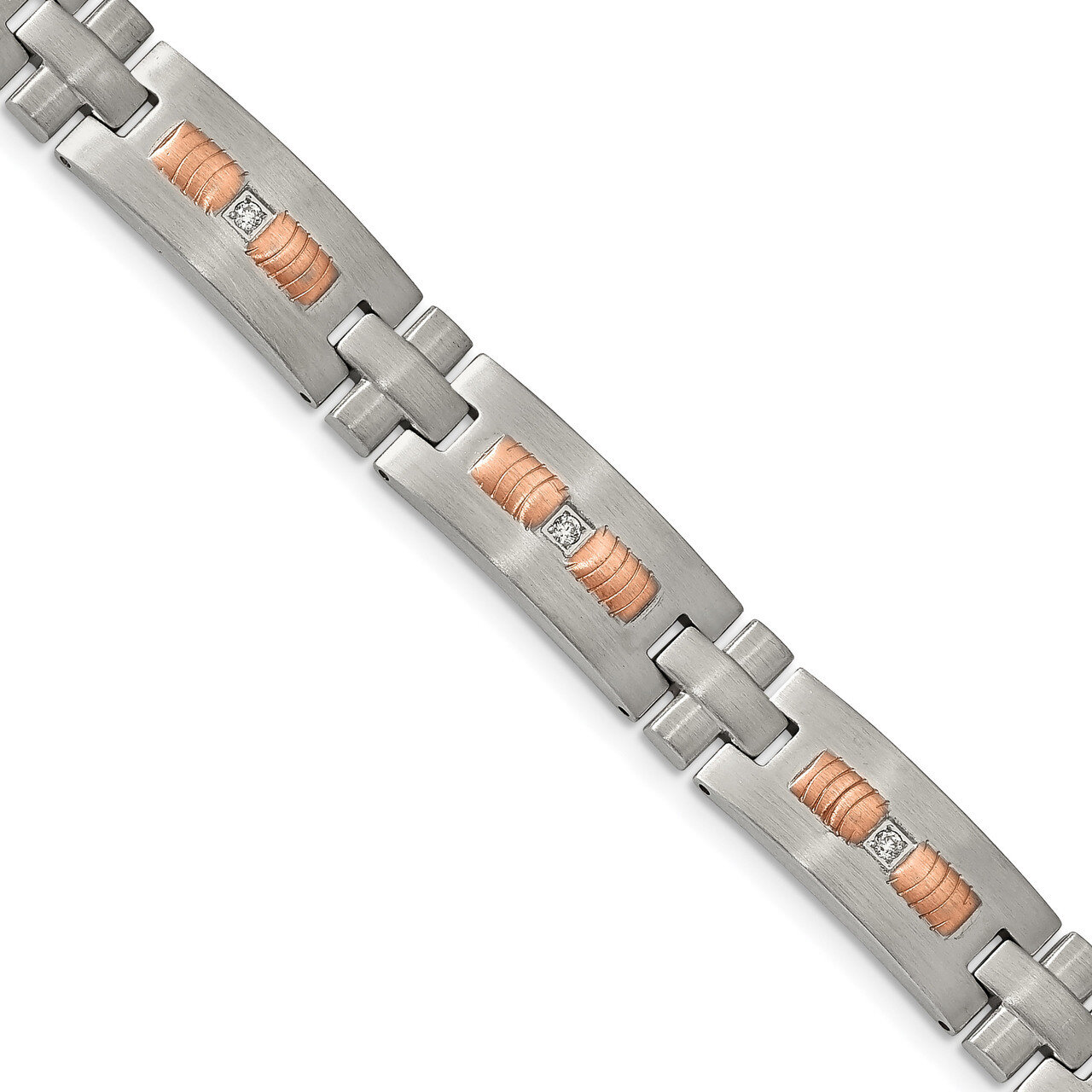 Rose IP-plated with CZ 8.5 Inch Bracelet Stainless Steel Brushed SRB1906-8.5 by Chisel, MPN: SRB190…