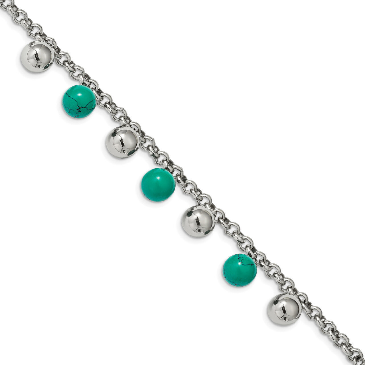 Imit.Turquoise Beads 2 Inch Extender 7 Inch Bracelet Stainless Steel Polished SRB1912-7 by Chisel, …