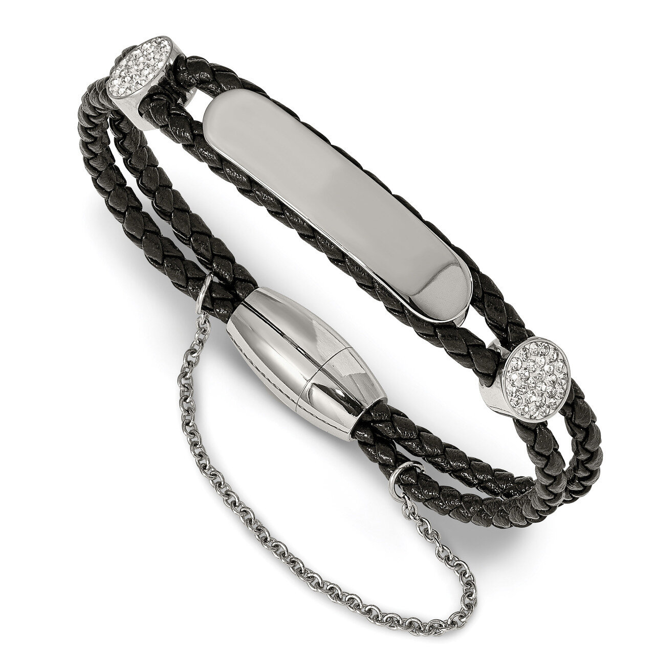 Preciosa Crystal Braided Leather Bracelet Stainless Steel Polished SRB1913-7
