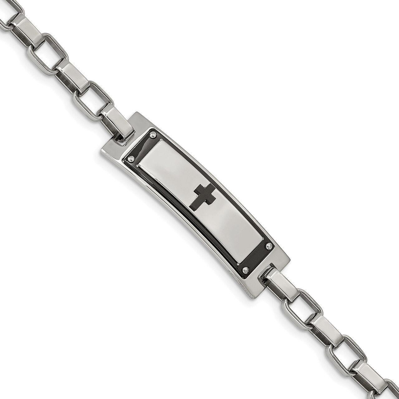Black IP-plated Cross 8.5 Inch Link Bracelet Stainless Steel Polished SRB1921-8.5 by Chisel, MPN: S…