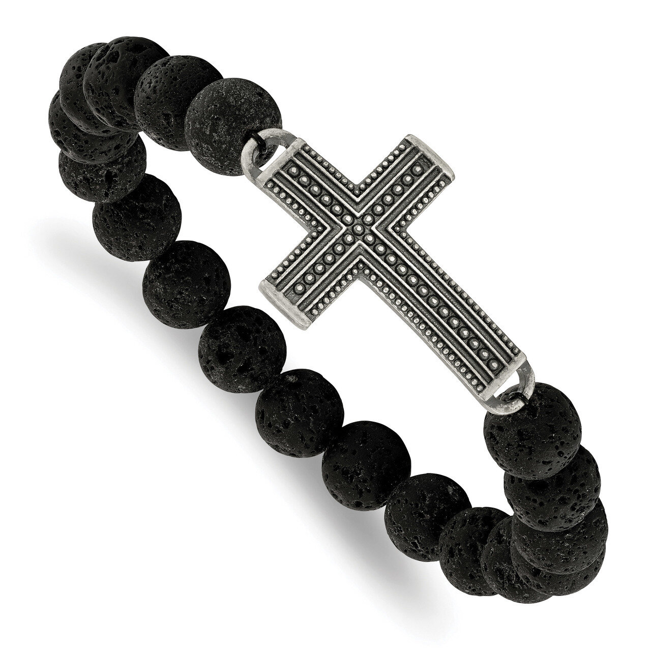 GunMetal IP with Lava Stone Cross Stretch Bracelet Antiqued Stainless Steel SRB1923 by Chisel, MPN:…