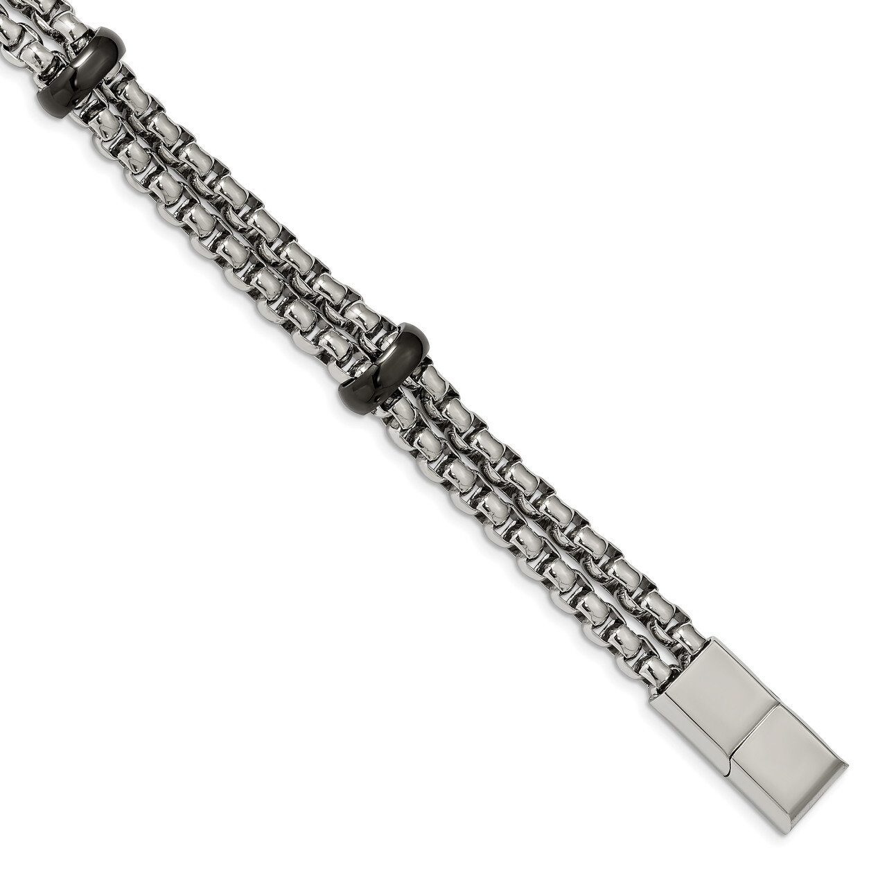 Black IP-plated 8 Inch with 0.5 Inch Extender Bracelet Stainless Steel Polished SRB1943-8
