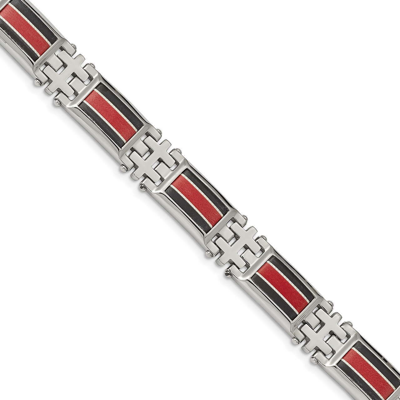 Black Carbon Fiber/Red Fiber Glass Inlay Bracelet Stainless Steel Polished SRB1950-9.25 by Chisel, …