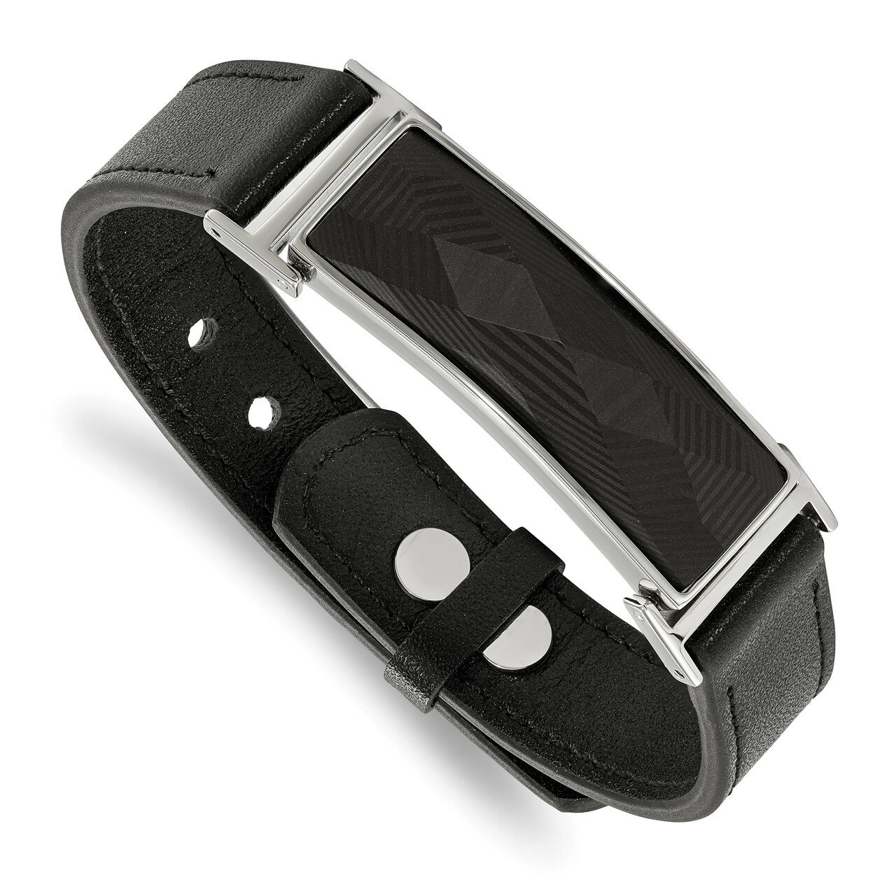 Leather with Carbon Fiber Inlay Adjustable from 7-9.25 Inch Bracelet Stainless Steel SRB1956 by Chi…