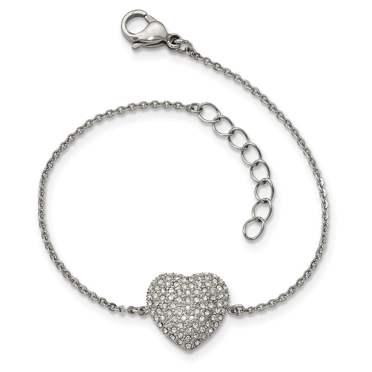 Preciosa Crystal Heart 1 inch Extender Bracelet Stainless Steel Polished SRB1970-7 by Chisel, MPN: …