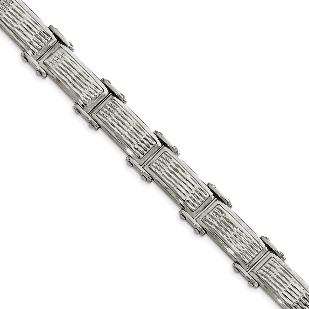 Stainless Steel Polished/Brushed Textured Link Bracelet Stainless Steel Polished SRB1998-8.25 by Ch…