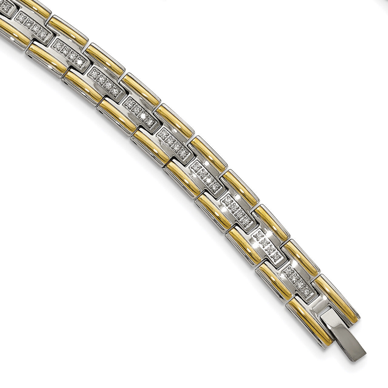 Yellow IP CZ 8.50 Inch Link Bracelet Stainless Steel Polished SRB2010-8.5