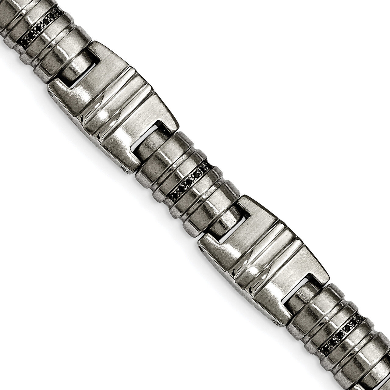 Black CZ Link Bracelet Stainless Steel Brushed and Polished SRB2012-8.25