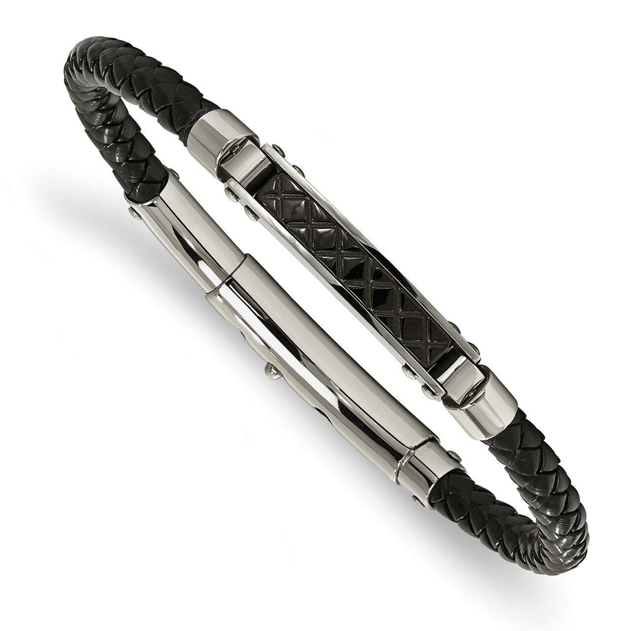 Black Leather Black IP Adjustable Bracelet Stainless Steel Polished SRB2017 by Chisel, MPN: SRB2017…