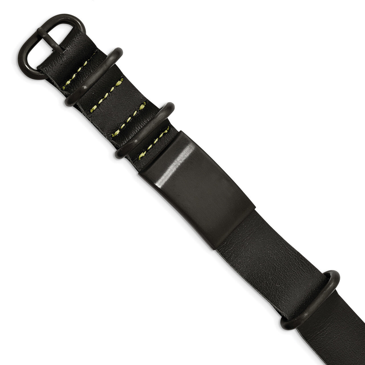 IP Black Leather Adjustable ID Bracelet Stainless Steel Brushed Black SRB2025 by Chisel, MPN: SRB20…