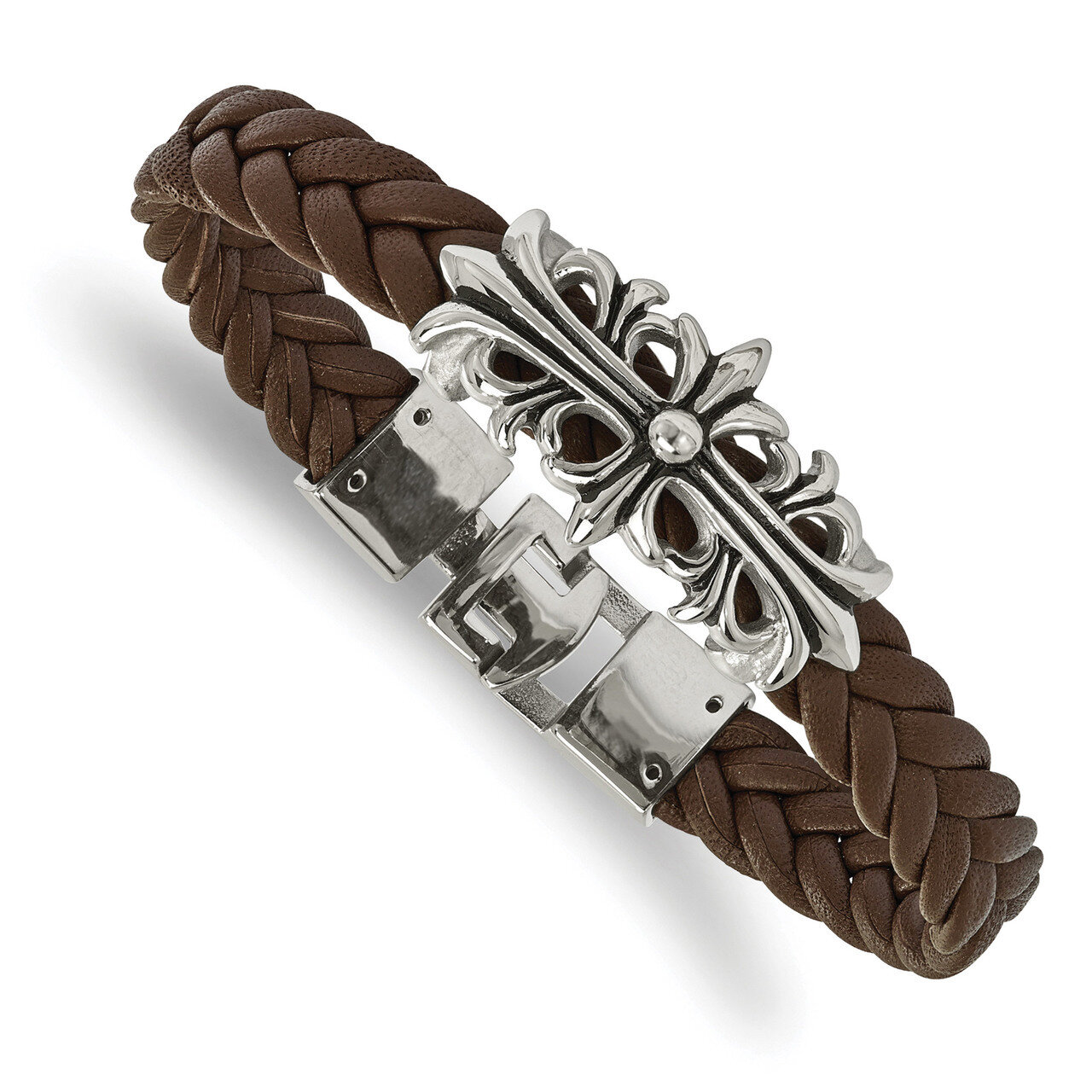 Brown Leather Filigree Bracelet Stainless Steel Polished Antiqued SRB2035-8.5 by Chisel, MPN: SRB20…
