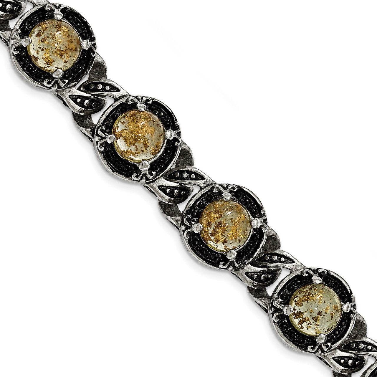 Epoxy Resin with Gold Tin Bracelet Stainless Steel Polished Antiqued SRB2036-9 by Chisel, MPN: SRB2…