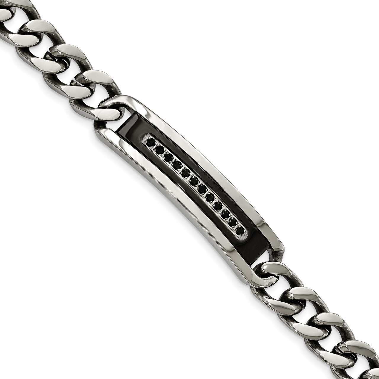 Black IP Black CZ ID Curb Chain 8.25 Inch Bracelet Stainless Steel Polished SRB2039-8.5 by Chisel, …