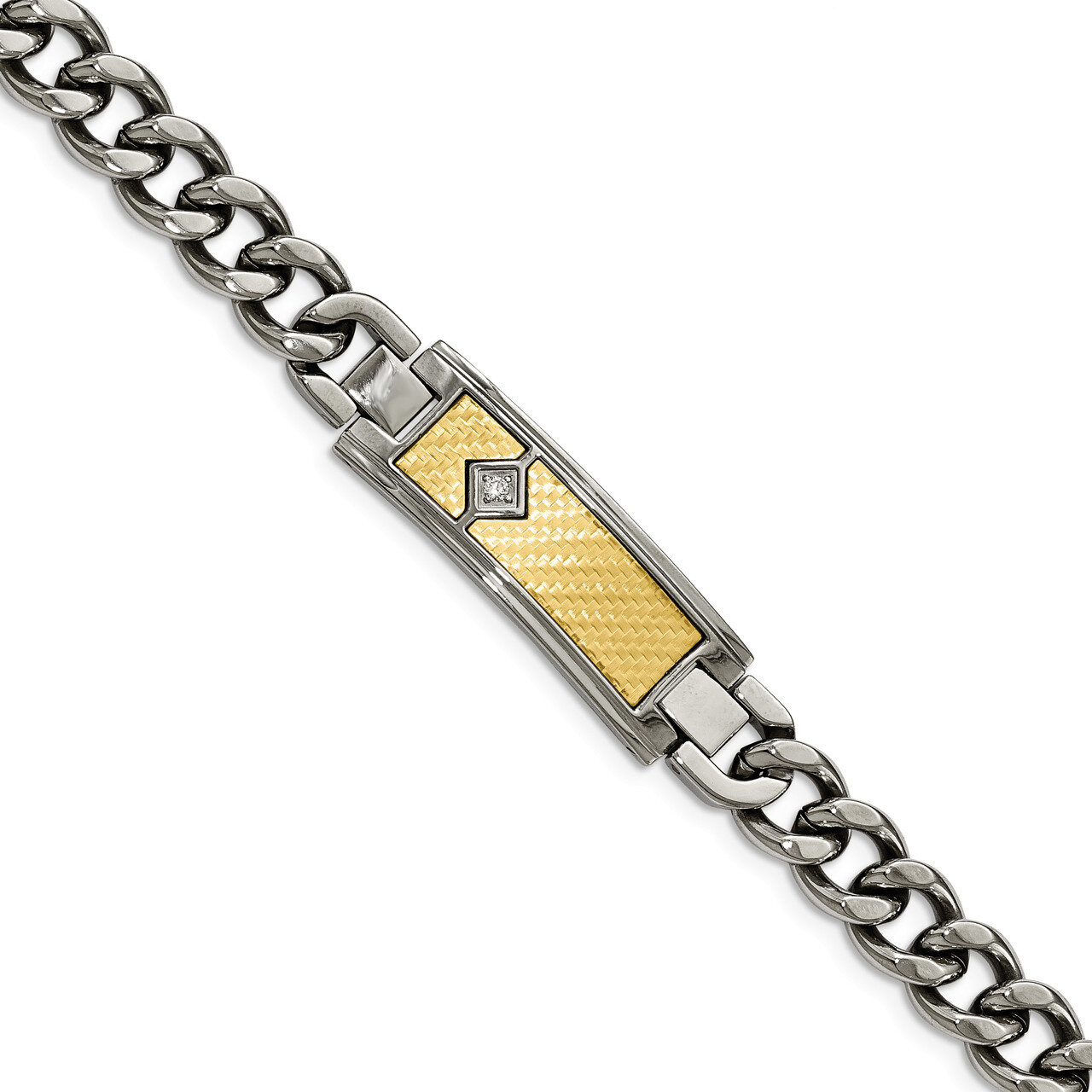 18k Polished Weave Textured Diamond ID Bracelet Stainless Steel SRB2040-9.5 by Chisel, MPN: SRB2040…