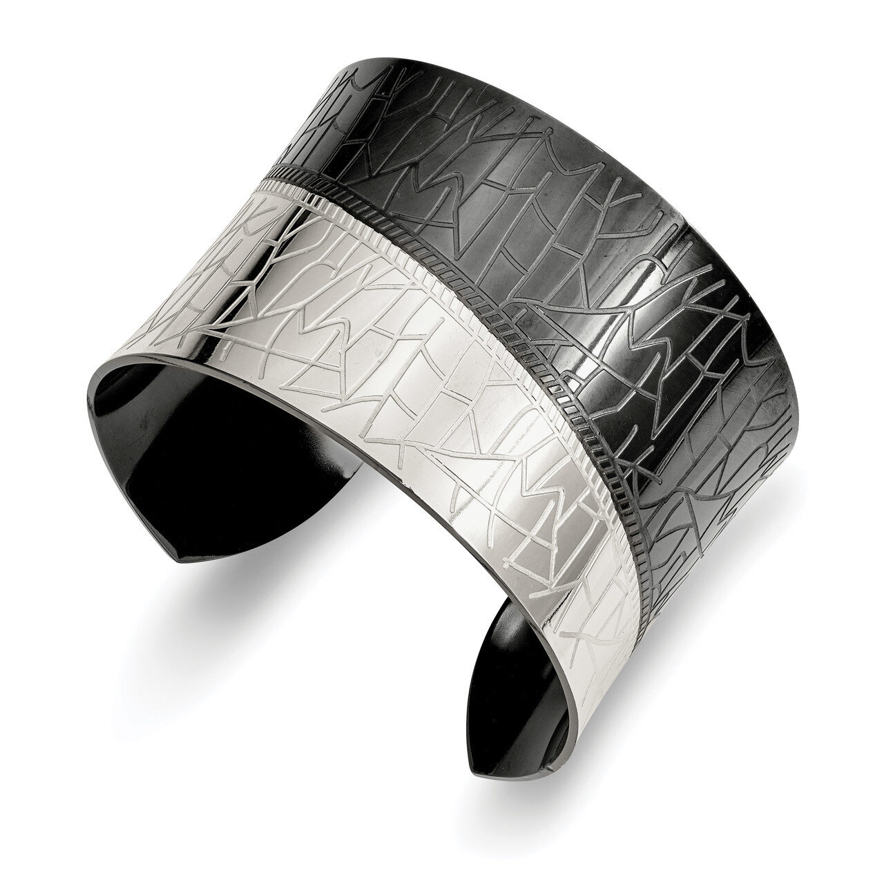 Black IP-plated Cuff Bangle Stainless Steel Polished SRB2090