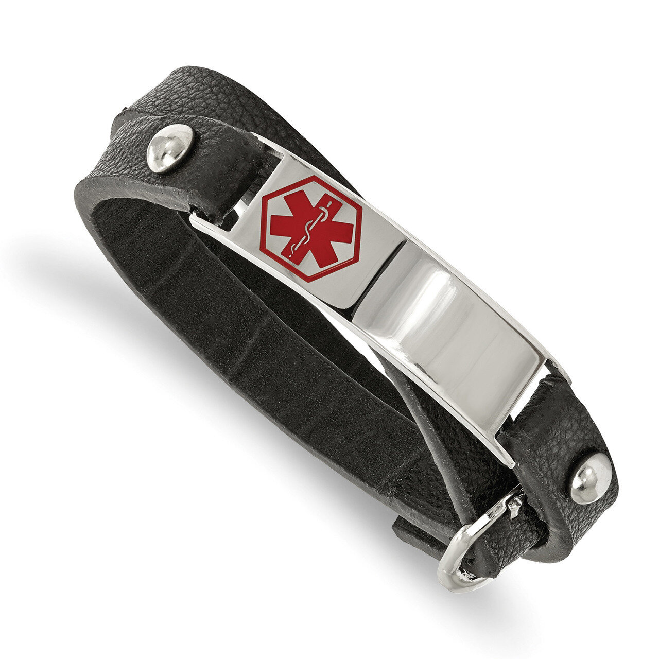 Enamel Leather Wrap Medical Adj Bracelet Stainless Steel Polished SRB2102 by Chisel, MPN: SRB2102, …