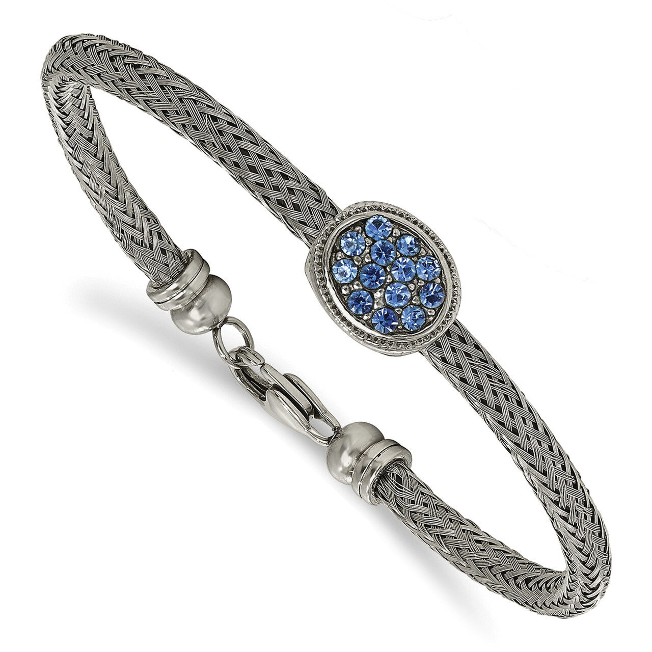 Textured Blue Crystal 7.25 in. Bracelet Stainless Steel Polished SRB2123-7.5 by Chisel, MPN: SRB212…