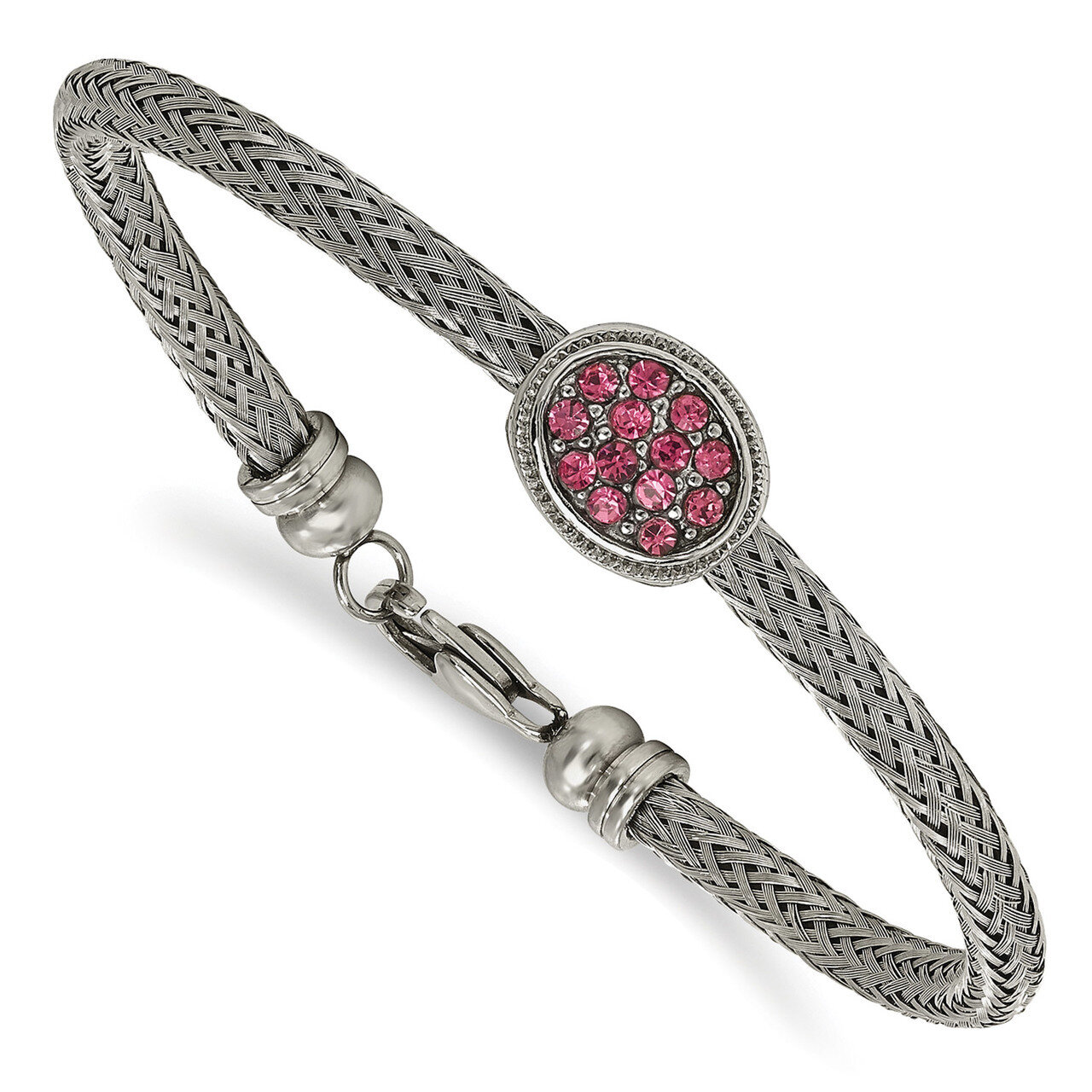 Textured Pink Crystal 7.25in. Bracelet Stainless Steel Polished SRB2124-7.5 by Chisel, MPN: SRB2124…
