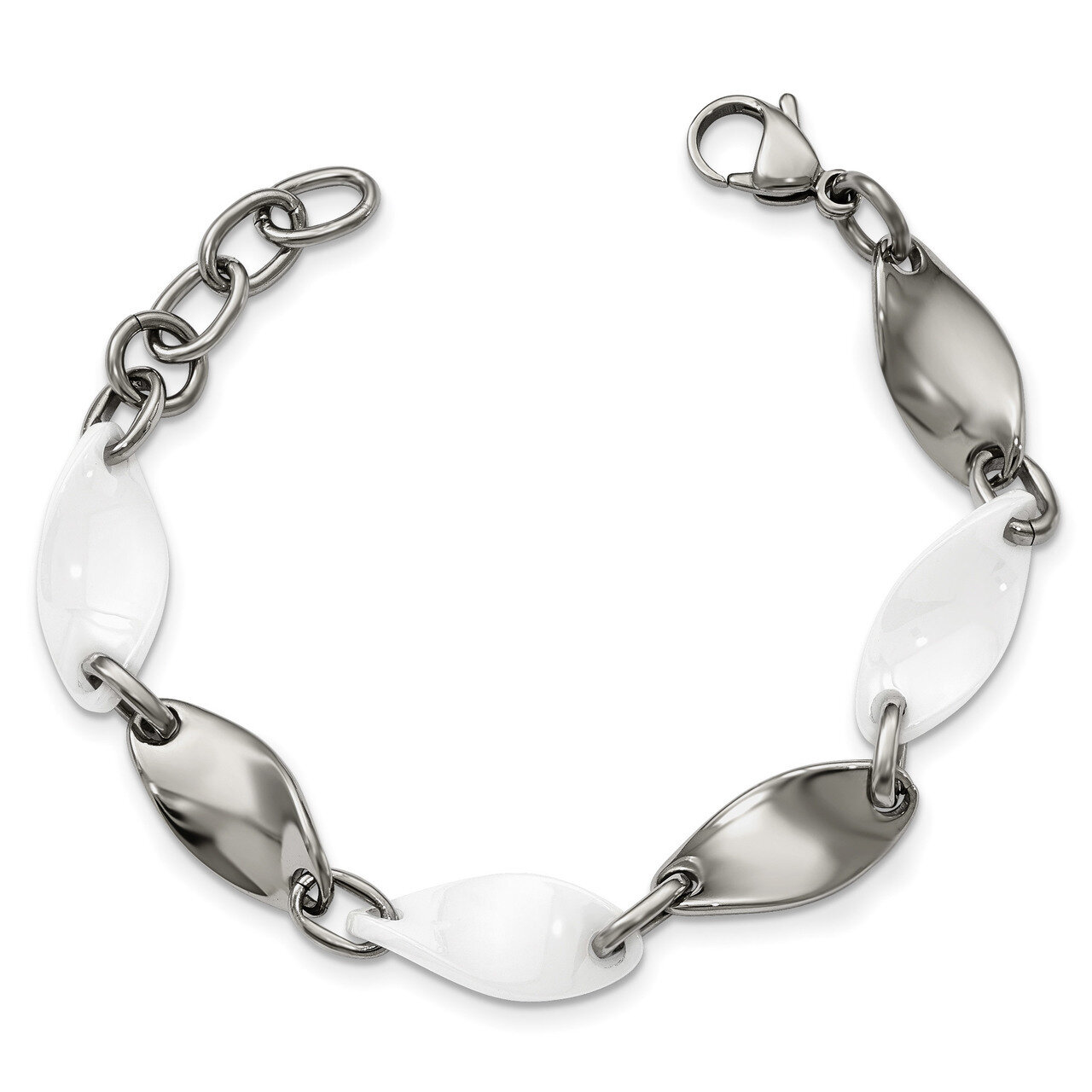 White Ceramic Polished Bracelet Stainless Steel SRB2127-7.75 by Chisel, MPN: SRB2127-7.75, 19110164…