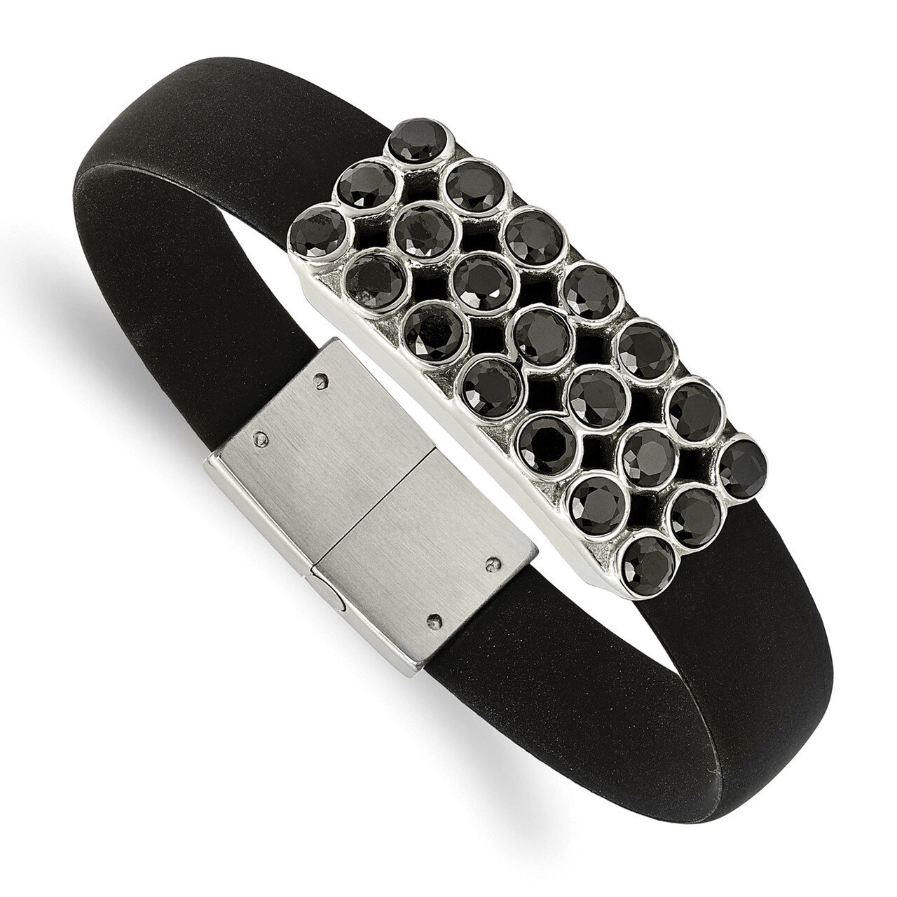 Black CZ Rubber band Bracelet Stainless Steel Polished SRB2130-8 by Chisel, MPN: SRB2130-8, 1911016…