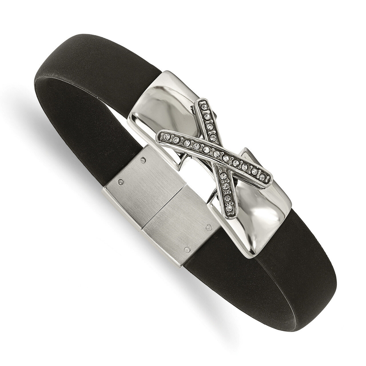 CZ Silicone Band Bracelet Stainless Steel Polished SRB2137-8.5 by Chisel, MPN: SRB2137-8.5, 1911016…