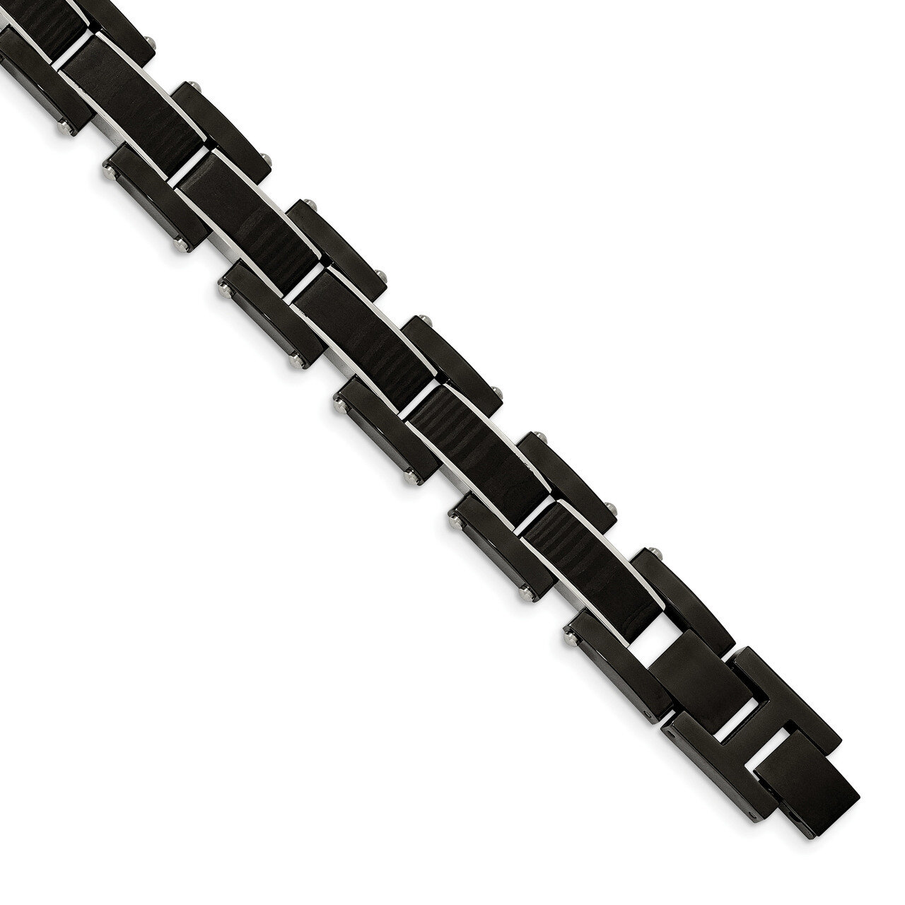Black IP-plated with solid Carbon Fiber Inlay 8.5 Inch Bracelet Stainless Steel Polished SRB2160-8.5