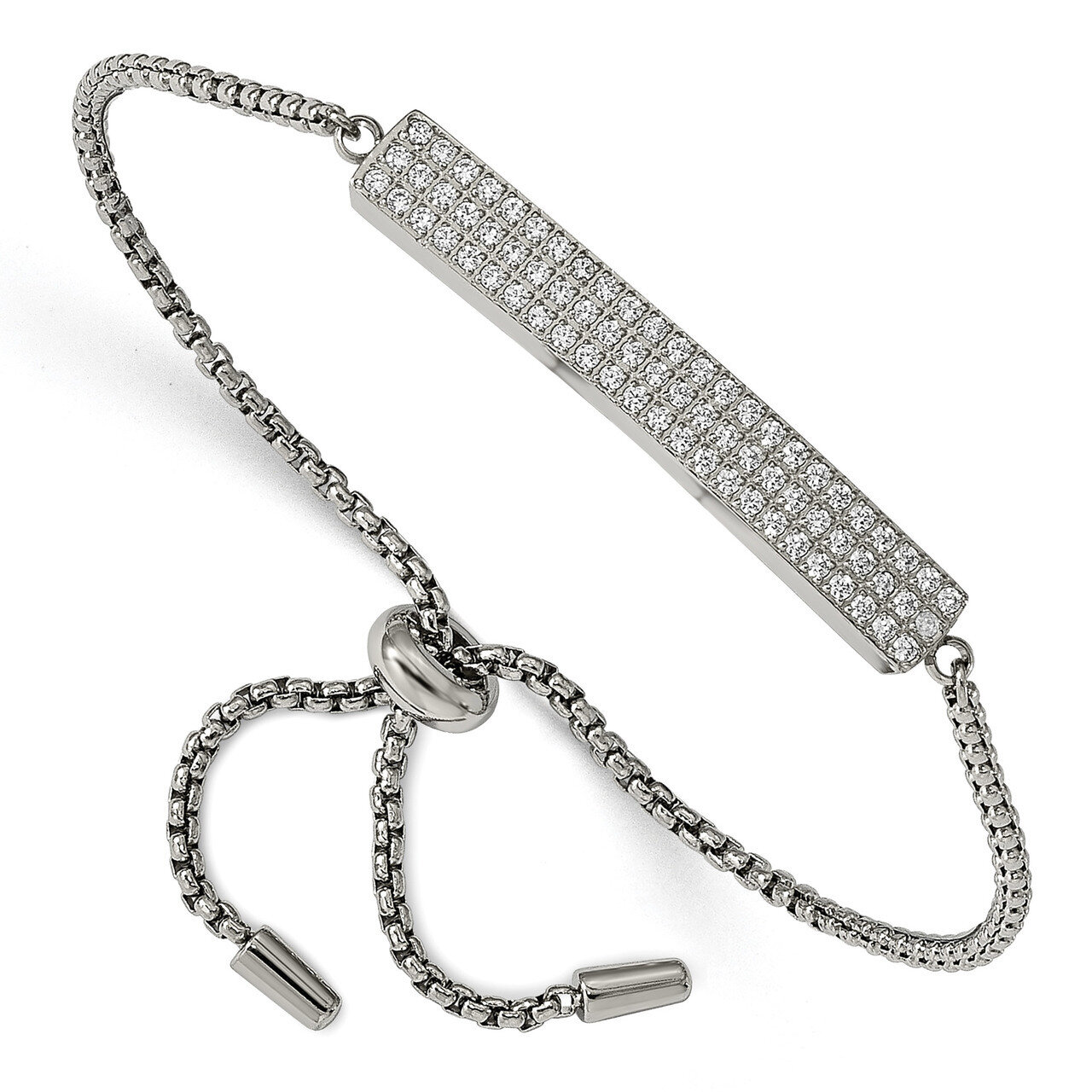 CZ Adjustable Bracelet Stainless Steel Polished SRB2166 by Chisel, MPN: SRB2166, 191101014949