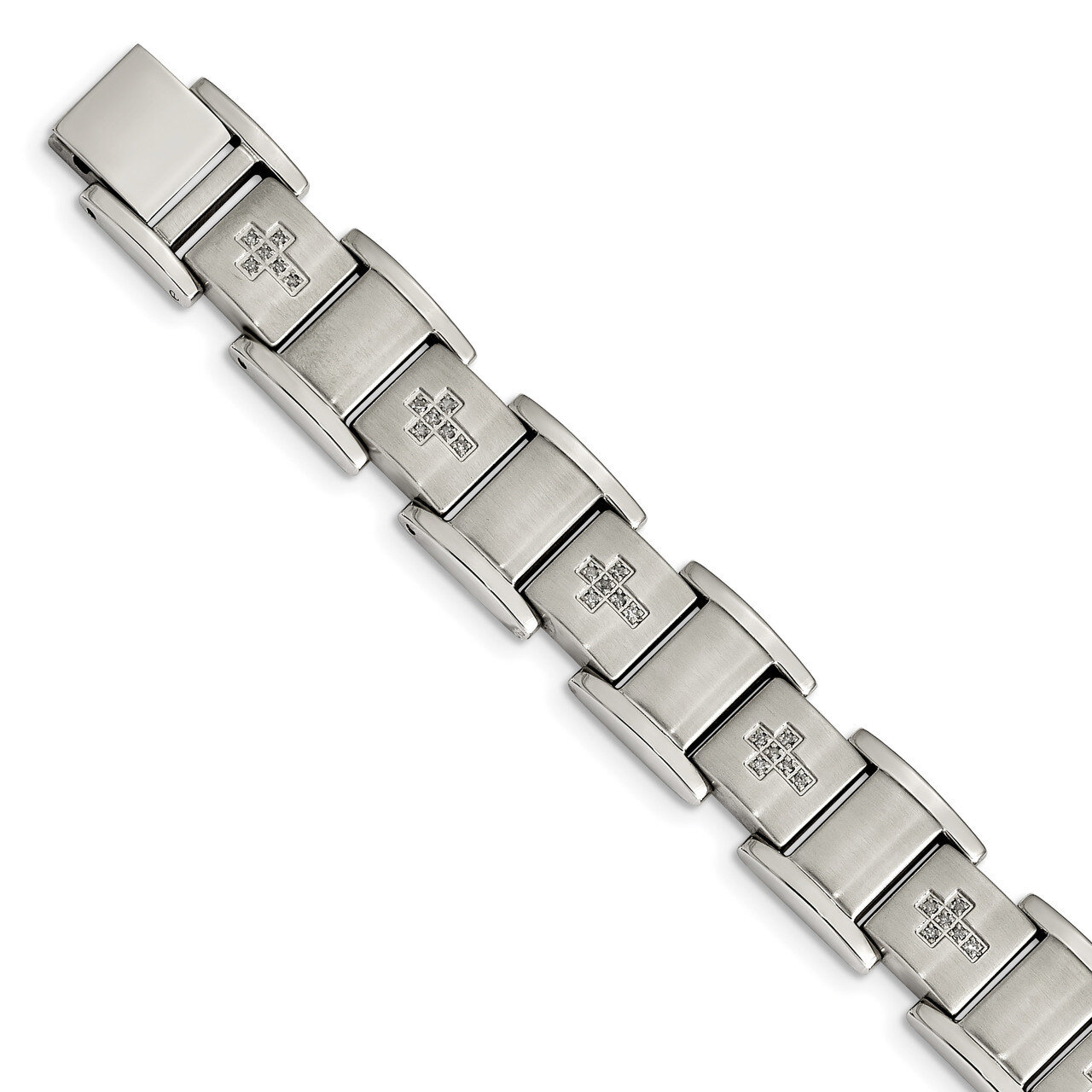 1/3ct. Diamond Cross 8.5 Inch Bracelet Stainless Steel Brushed and Polished SRB2176-8.5