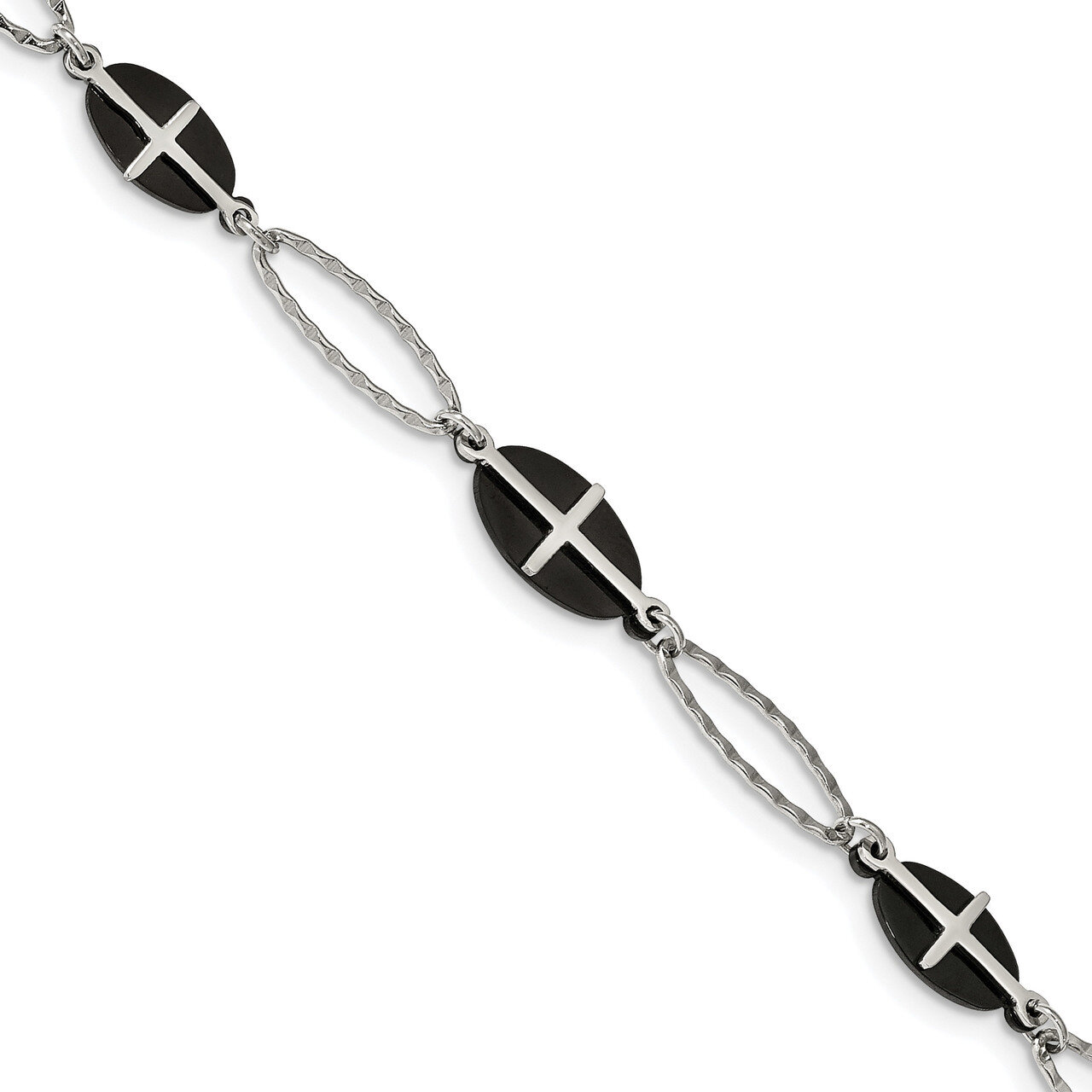 Black IP-plated 7 Inch with 1 Inch Extender Cross Bracelet Stainless Steel Polished SRB2182-7