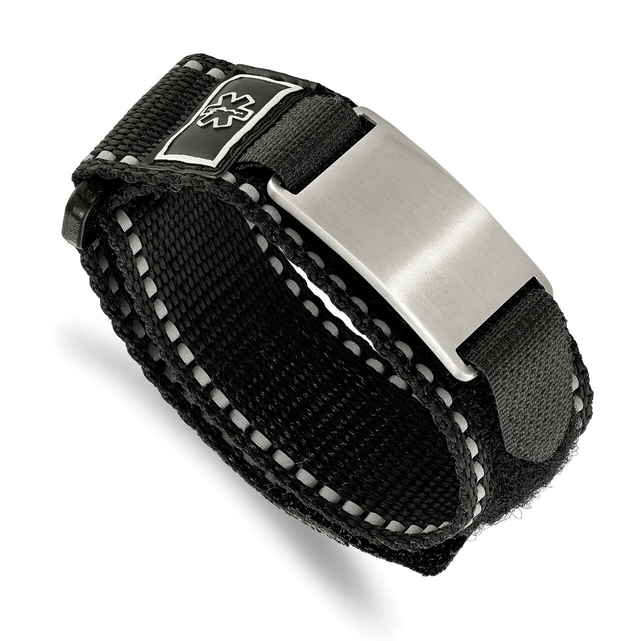 Nylon with Adjustable Velcro Close Medical Bracelet Stainless Steel Brushed Black SRB2186