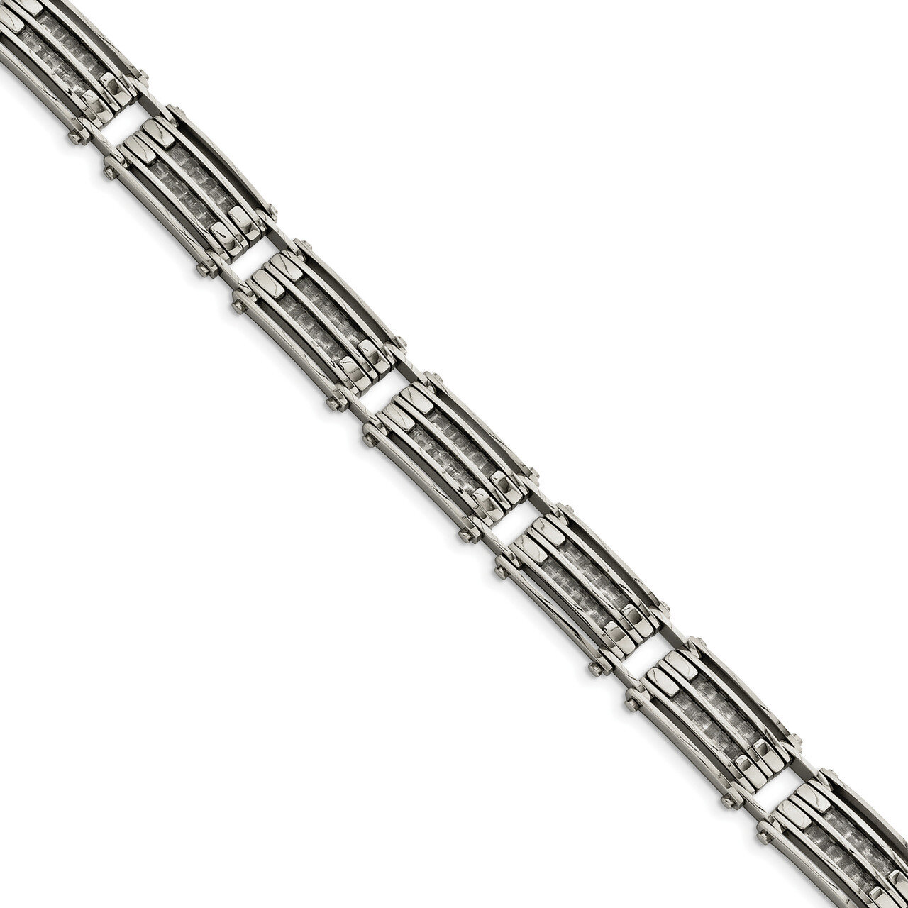 Carbon Fiber 8.25 inch Link Bracelet Stainless Steel Polished SRB2192-8.25