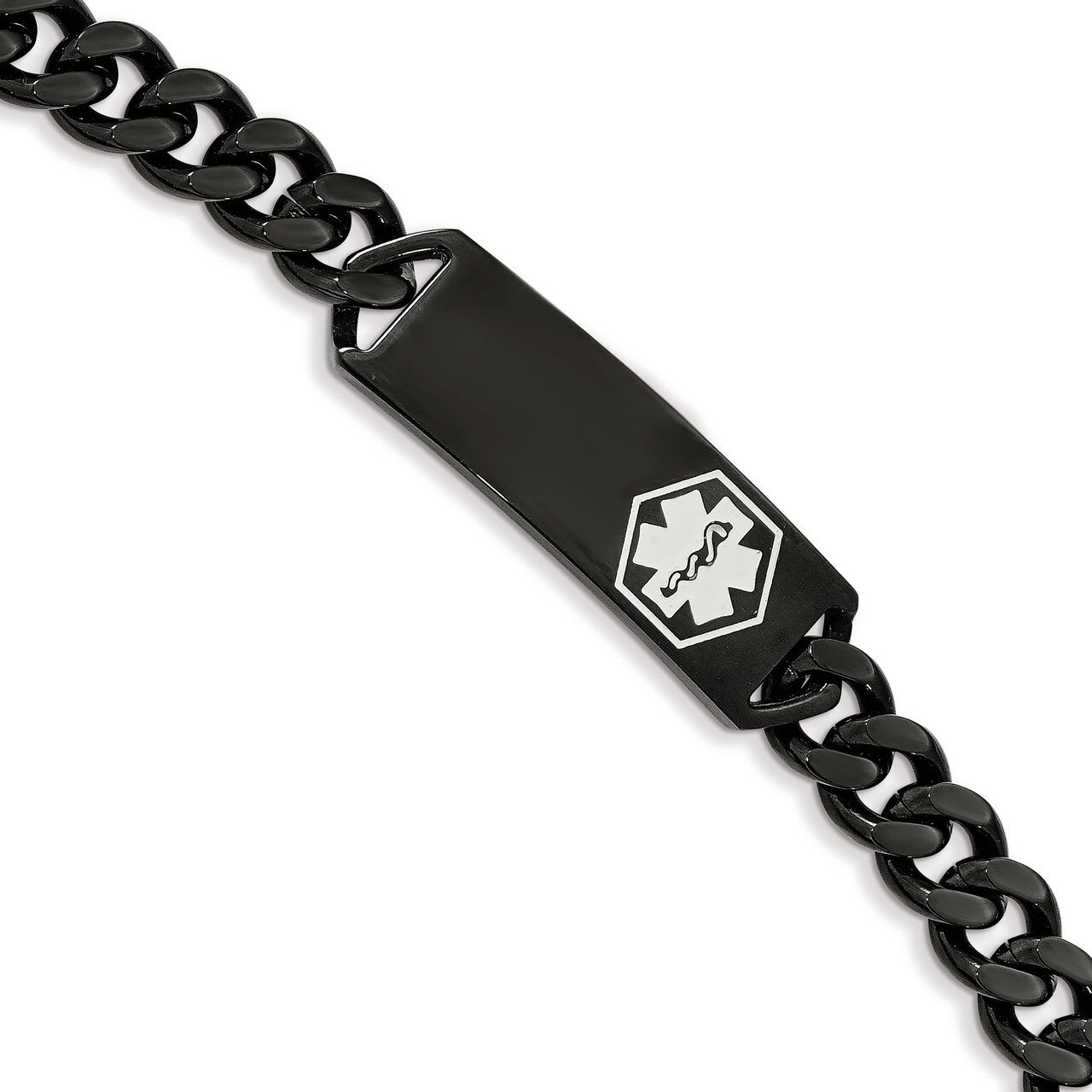 Black IP with White Enamel 8 Inch MED ID Bracelet Stainless Steel Polished SRB2194-8