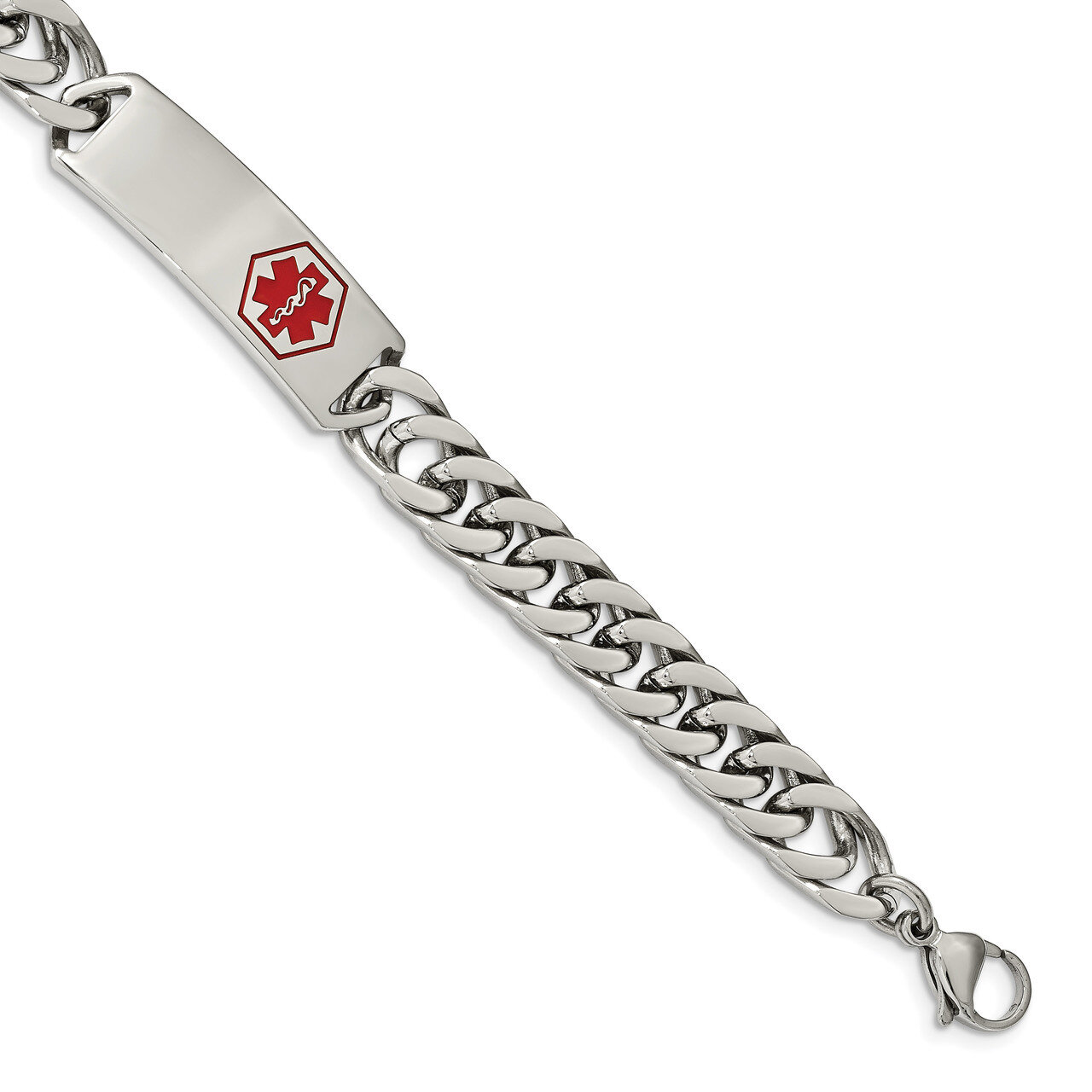 Red Enamel 8.5 Inch Medical ID Bracelet Stainless Steel Polished SRB2196-8.5