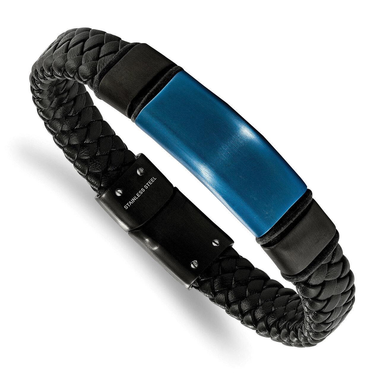 Black &amp; Blue IP-plated with Silicone &amp; Leather 8.25 Inch Bracelet Stainless Steel SRB2215-8.25 by C…