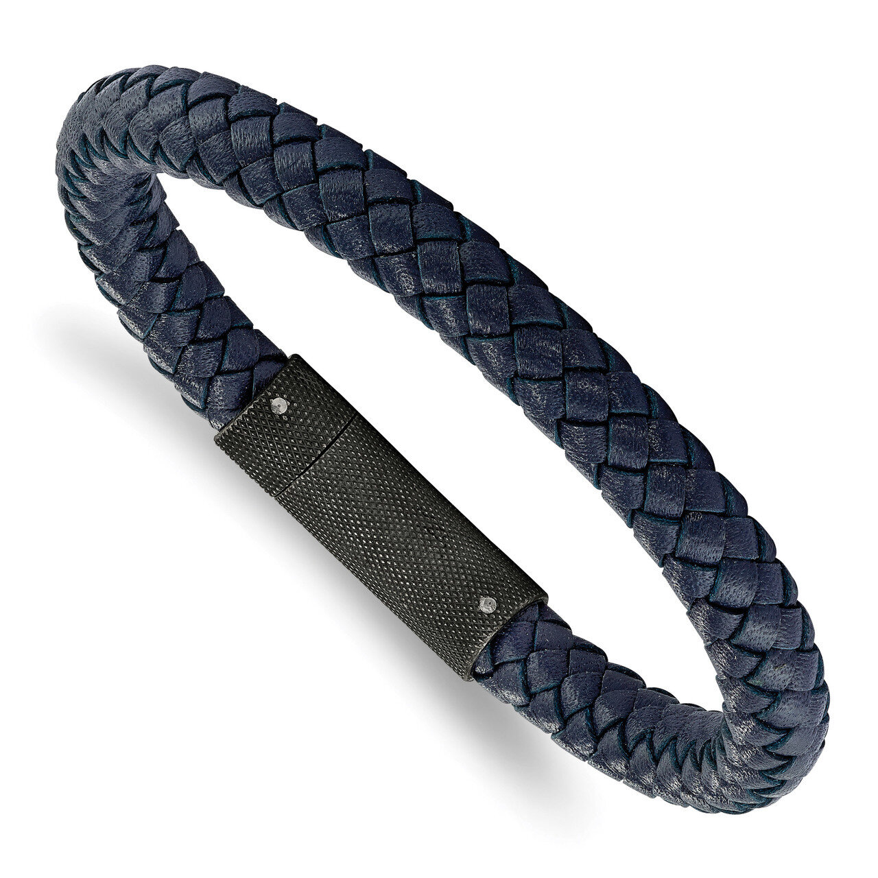 Blue Leather Braided 8.5 Inch Bracelet Stainless Steel Brushed SRB2219-8.5 by Chisel, MPN: SRB2219-…