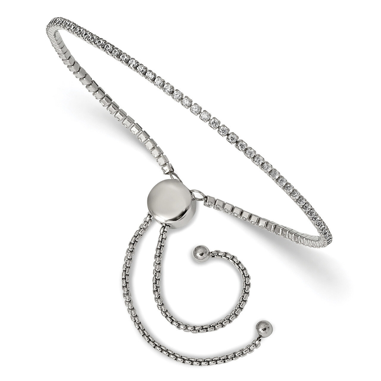CZ Adjustable Bracelet Stainless Steel Polished SRB2223 by Chisel, MPN: SRB2223, 191101014932