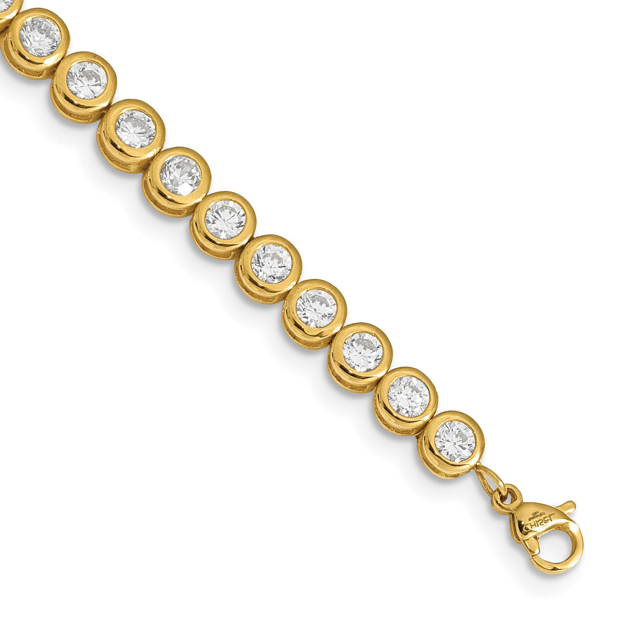 Yellow IP-plated Polished CZ Tennis with 1 Inch Extender Bracelet Stainless Steel SRB2229-7 by Chis…