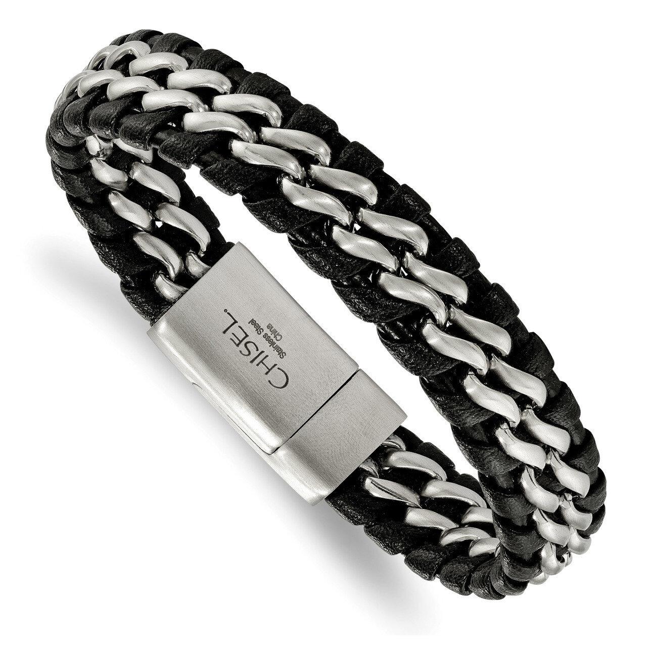 Leather Bracelet Stainless Steel Brushed Black SRB2243-8.5 by Chisel, MPN: SRB2243-8.5, 191101014765