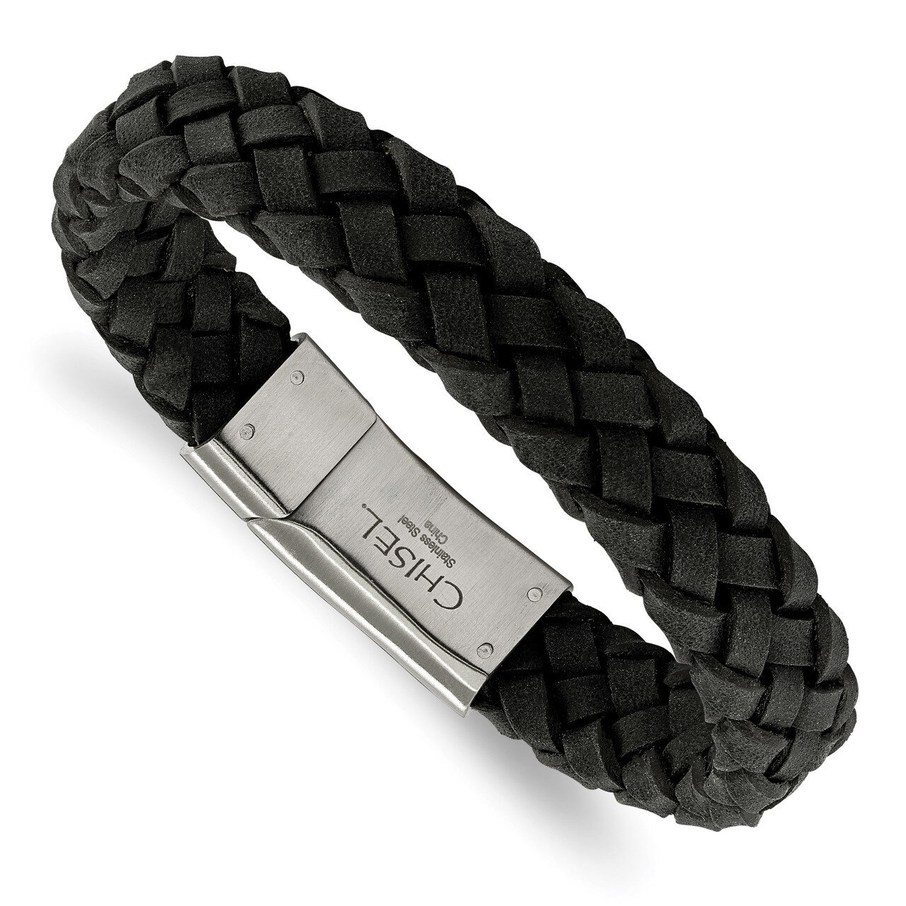 Leather Bracelet Stainless Steel Brushed Black SRB2246-8.25