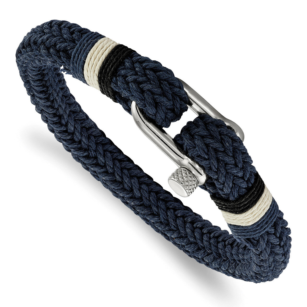 Woven Navy Cotton Bracelet Stainless Steel Polished SRB2252-8.5 by Chisel, MPN: SRB2252-8.5, 191101…