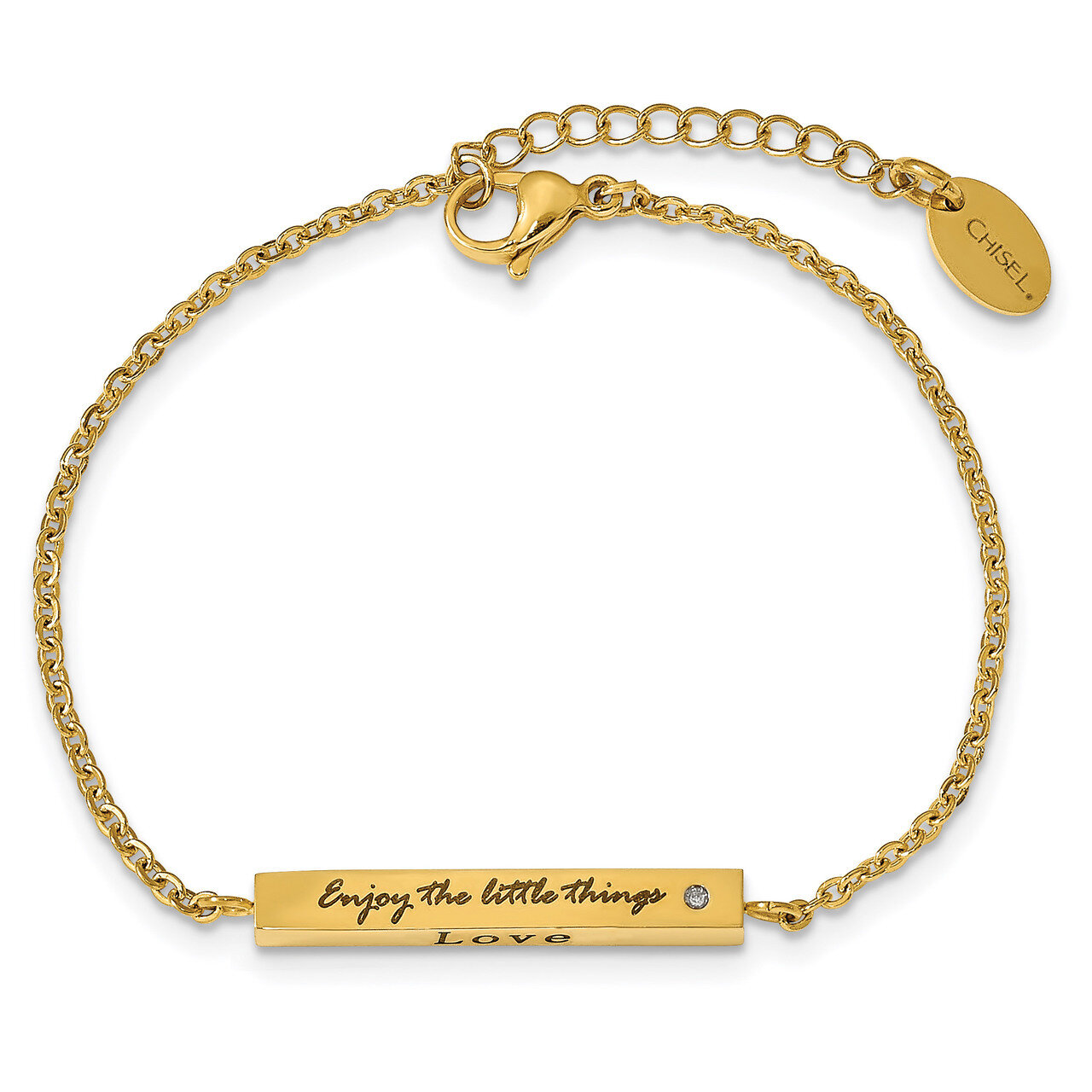 IP-plated Yellow CZ Enjoy the little with 1.5 Inch ext Bar Bracelet Stainless Steel SRB2256-7 by Ch…